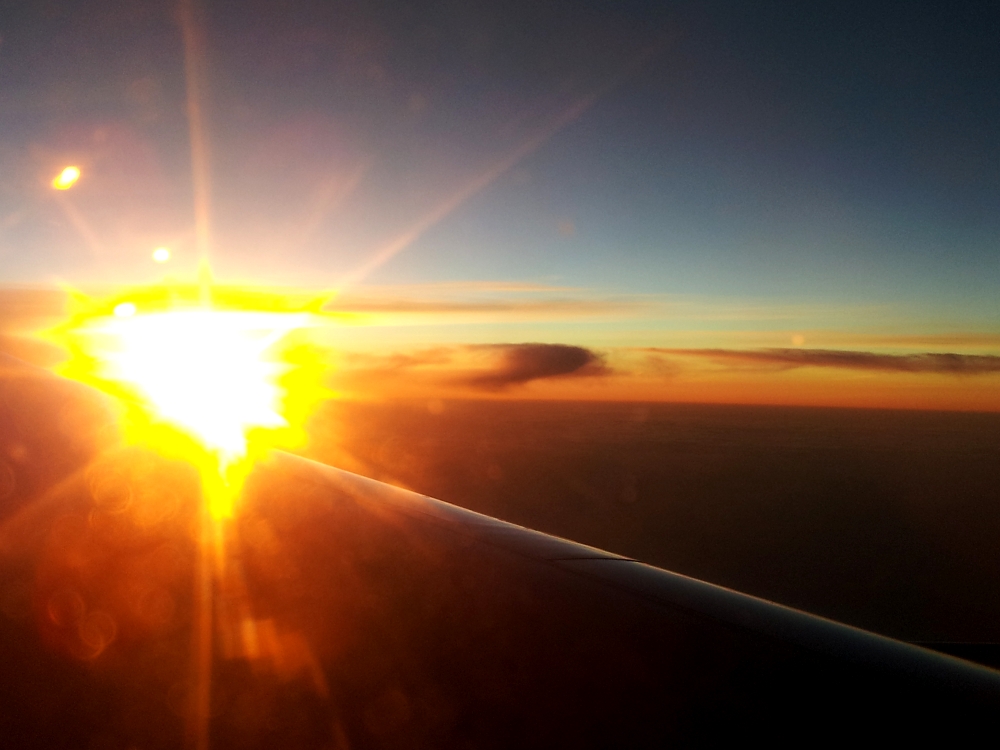 Sunrise seen from the airplane on the way to Johannesburg